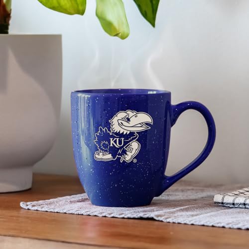 Image of Rico Industries NCAA Kansas Jayhawks Royal Blue Personalized 16 oz Team Color Laser Engraved Speckled Ceramic Coffee Mug