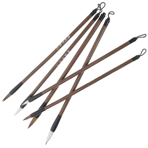 FIXOSHEE 6 piezas Conjunto de Pinceles de Caligrafía y Pintura para Estudiantes Cepillos de Tinta Tradicionales de Pelo de y Cabra Aptos para Dibujo Escritura y Práctica de Kanji
