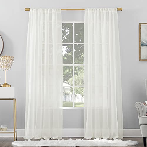 No. 918 Mallory Sheer Rod Pocket Curtain Panel, 59" x 108", Eggshell, W 59" x L 108" (1 Panels)