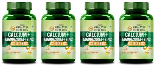 Image of Himalayan Organics Calcium Magnesium Zinc Complex with Vitamin D3, B12 & K2 | Advanced Joint, Muscle, Bone Strength & Enhanced Mineral Absorption Support for Men & Women | 10 Tablets, Pack of 4