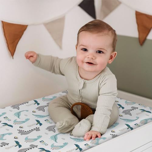 Image of BROLEX Changing Pad Covers for Baby: Boy Girls Ultra Stretchy Soft 2 Pack Dinosaur Lion