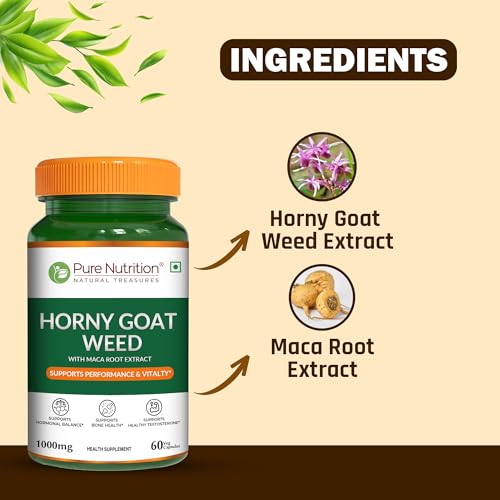 Image of Pure Nutrition Horny Goat Weed with Maca Root Extract 1000mg | Horny Goat Weed for Men Capsule Supports Energy, Stamina, Bone & Hormonal Health - 60 Veg Capsules