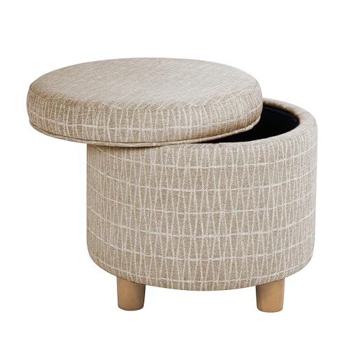 Image of HomePop 19 inch Round Storage Ottoman - Tan Geometric Pattern
