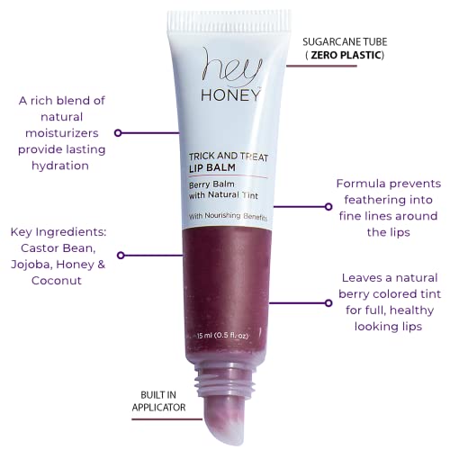 Hey Honey Skincare Trick And Treat Honey Berry Plumping Lip Balm | 2 In 1 Natural Tint With Hydrating & Moisturizing Properties | Targeting Your Lips Area Wrinkles | Cruelty-Free & Sustainable | 0.5 Oz (Honey Berry) #TOP2