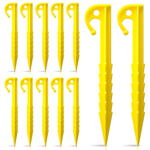 12 Pack Plastic Tent Stakes,5.7 Inch Tent Stakes Heavy Duty,Beach Stakes for Sand,Heavy Duty Tent Stakes for Camping,Backpacking,Summer Beach Garden Lawn and More(Yellow)