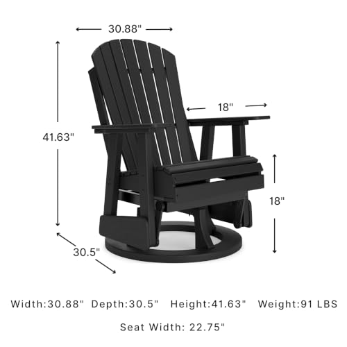 Image of Ashley Furniture Hyland Wave Outdoor Swivel Glider Chair, 74 Lbs Frame with Durable Weather Resistant HDPE and Stainless Steel Hardware for Patio Relaxation, Black