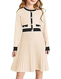 GRACE KARIN Girls Sweater Fall Dress Long Sleeve Knit A Line Contrast Casual Winter Dresses Apricot Size 5-6