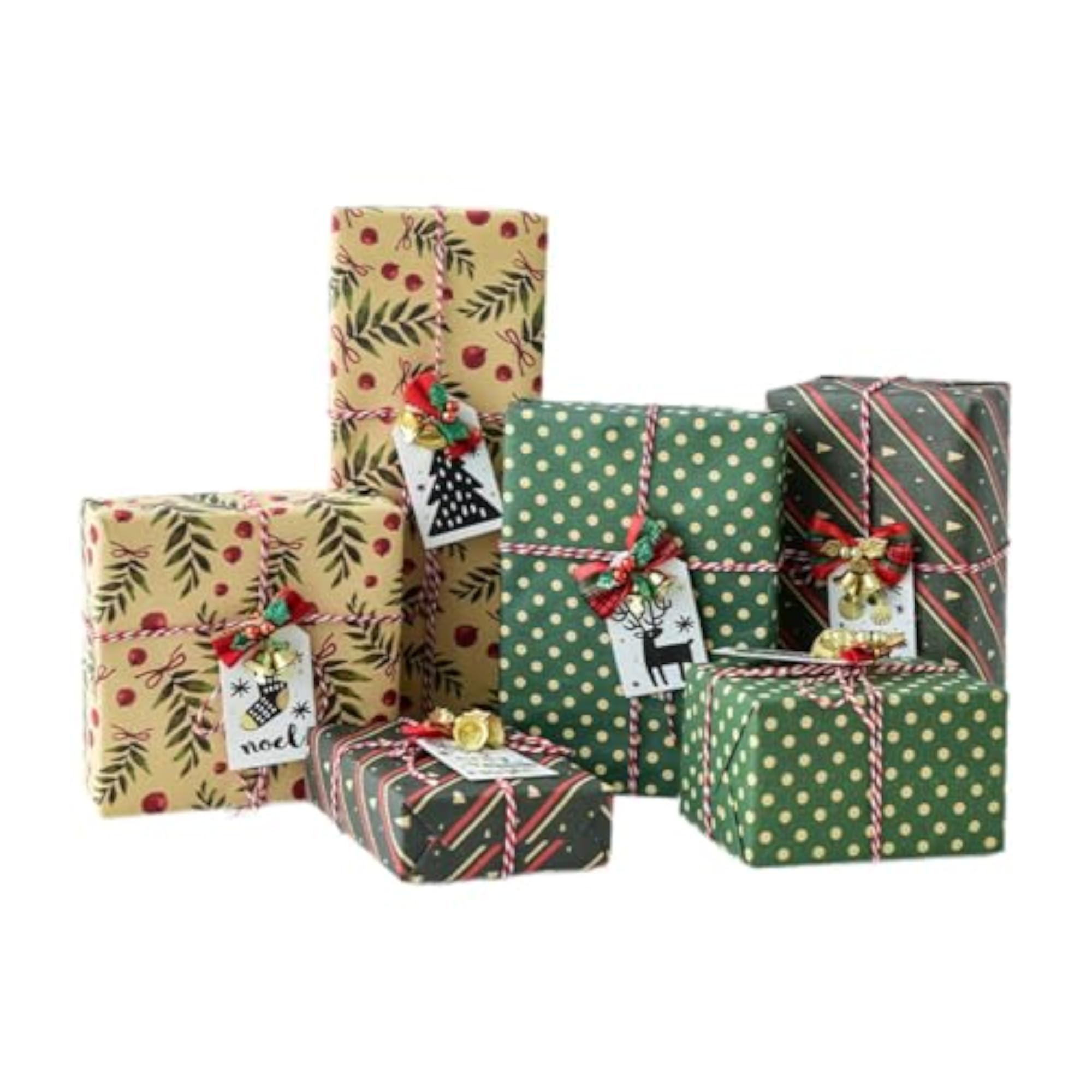 Set of 6 Gift Boxes for Christmas Decorations, Green
