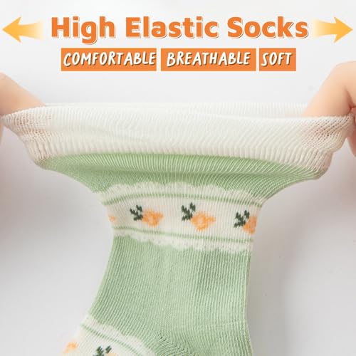 4 Pairs Toddler Baby Girl Boy Kids Socks, Green Cute Bunny Flower Soft Cotton Crew Socks, 0~5T (Large)4