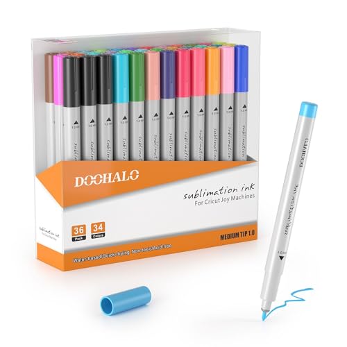 DOOHALO Juego de bolígrafos de sublimación para Cricut Joy, 36 unidades en 34 colores, marcadores de punta fina, kit de pincel para colorear de punta 1.0, herramientas de dibujo compatibles con