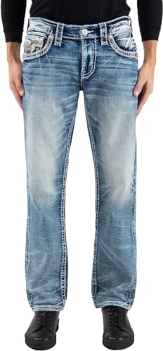 Rock Revival - Mens Robin RP3727 Straight Jeans, Color Med Blu, Size: 38W x 32L
