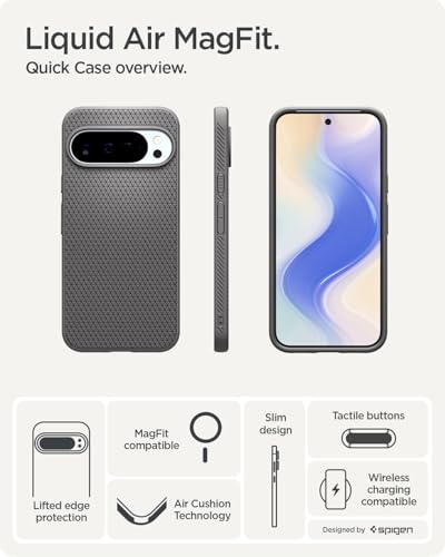 Image of Spigen Liquid Air MagFit Back Cover Case for Pixel 10 Pro XL, Pixelsnap Compatible, Slim Matte Grip - Polycarbonate + TPU | Marble Gray