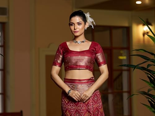 Image of SWORNOF Womens Linen Silk Saree | Saree for Women With Unstitched Blouse | Saree with Blouse Piece | Soft and Skin Friendly