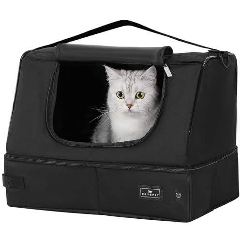 Image of PETSFIT Portable Travel Cat Litter Box - Collapsible, 2-Layer Leak-Proof Washable Liner with Sturdy Support Frame, for Hotel /Car /Camping, Cat Travel Essentials for Kitty /Medium Cats Solid Black