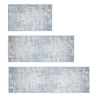 MELAJIA Kitchen Rugs Set of 3 Non Slip Washable Mats - 3 Piece Set Grey Boho Mat Set - Kitchen Runner Rug Carpet (50x80cm+50x120+50x150cm)