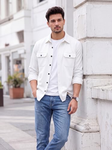 Image of Amazon Brand - INKAST Men's Cotton Blend Button Down Shirt | Long Sleeve Casual Lightweight Breathable Collared Shirts | Soft Comfortable Everyday Wear |Two Flap Chest Pockets |Using like Jacket Shirt