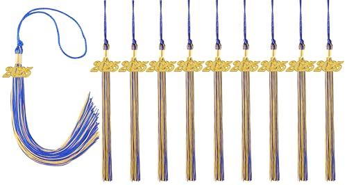 GRADFTY 10 Pieces 2025 Graduation Tassels Bulk,Blue and Gold Tassels 2025