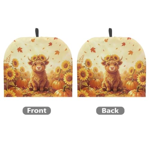 Image of Highland Cow Sunflower Tea Cosy Fall Home Kitchen Accessory Tea Pot Dust Cover Breakfast Warmer Insulated Kettle Cover Thanksgiving Decor