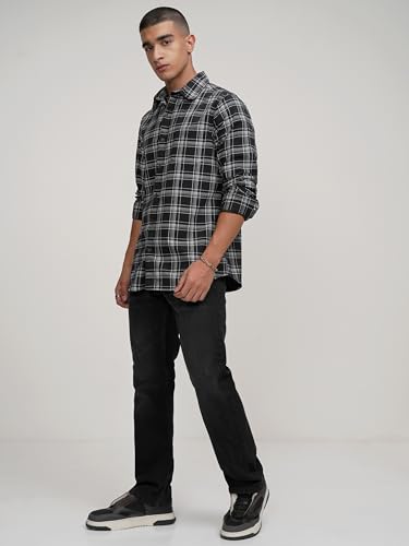 Image of Highlander Men's Casual Shirt | Checked | Slim Fit | Button Closure | Timeless Pattern with A Contemporary Appeal Black /White