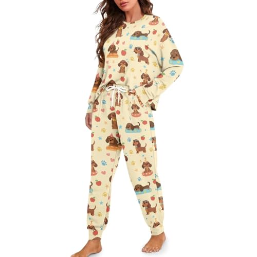 Image of Women's 2 Piece Printed Pajama Set Long Sleeve Sleepwear Set with Long Pants Casual Lounge Sets with Pocket