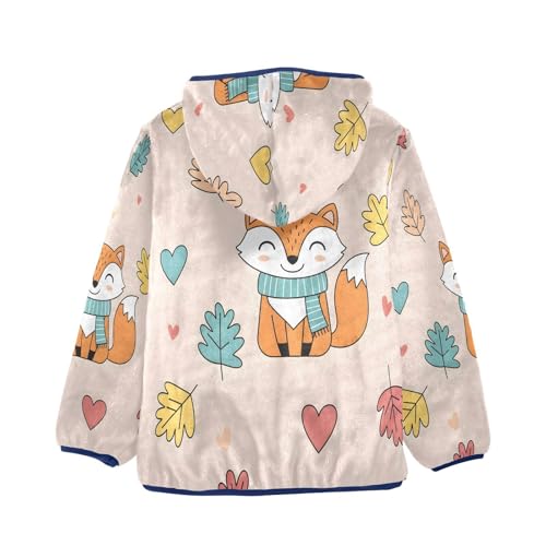 Foxes Leaves Hearts and Scarves Toddler Fleece Jacket Girl Boys Hooded Fleece Jacket Coat Warm Outwear Zip-up 3-10T2