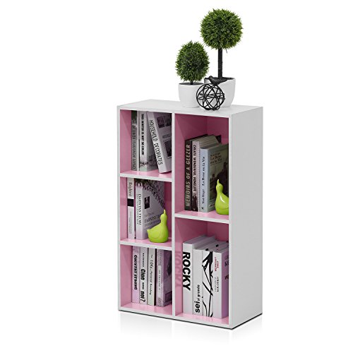 Las 7 mejores cómodas Infantiles ¡Comparativa! 43 Furinno Luder Estantería Abierta Librería de 5 Cubos, Blanco/Rosa