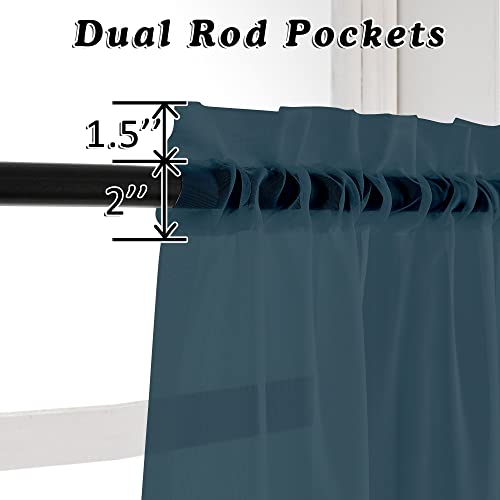 Image of OVZME Dusty Blue Sheer Curtains 63 inch Length 2 Panels Set for Kitchen Decor, Elegant Light Filtering Airy Semi Voile Window Treatments, Each is 42W x 63L