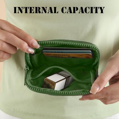 Image of The Iris Wallet Zipper Mini Coin Purse Keychain ID Holder Wallet | Zip Card Case with ID Window Purses for Women Mini Portable Keychain Wallet,Meadow Green