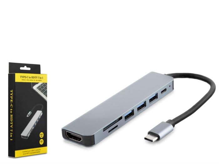 Hadron HDX7835 Type-C a 3 x USB 3.0 + Type-C PD + HDMI 4K 30Hz + adaptador de convertidor de lector de tarjetas 7 en 1 – Gris