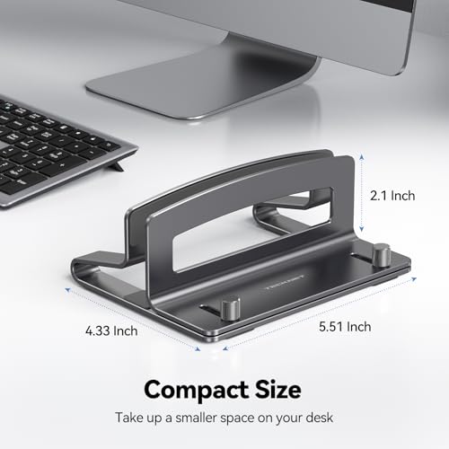 Image of TECKNET Vertical Laptop Stand, Adjustable Aluminum Laptop Stand (Fits Up to 17.3 inch), Space-Saving Vertical Stand with Non-Slip & Scratch-Resistant Silicone, Compatible with MacBook Pro /Air, Dell, HP