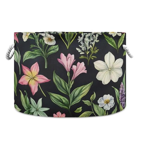 DUOBU Large Cotton Rope Basket Round Storage Basket Flower Laundry Hamper for Toys,Blankets,Nursery,Laundry 20x14 in