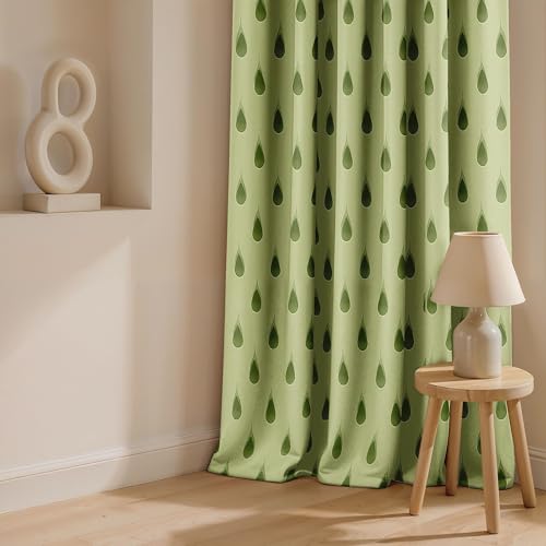 Image of Ultimate Trends Room Darkening Digital Printed Modern Curtain 65-70% Opacity,Diamond Eyelets, Tie Back, Modern Prints, 5 FEET Pack of 2,Olive Leaf Green
