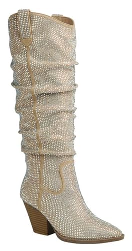 Forever Link River-29 Womens Rhinestone Western Cowboy Pointed Toe Knee High Pull-on Boots
