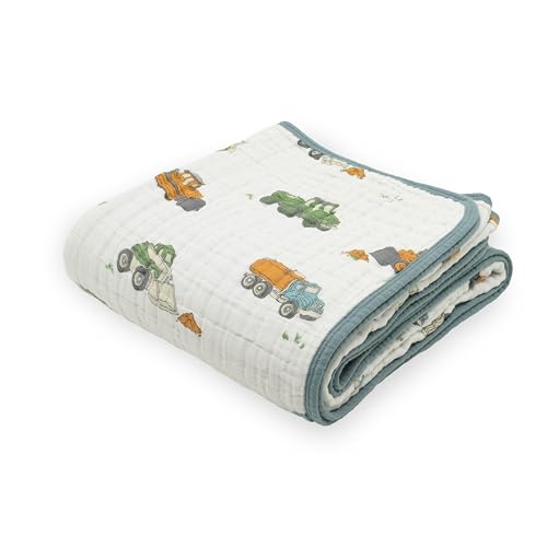 Image of Little Unicorn Muslin Quilt Blanket | 100% Cotton Soft Multi-Layered Muslin Fabric | Toddler & Baby Blanket | 47 inchx47 inch | for Nursery, Crib, Shower Gifts (Work Trucks)