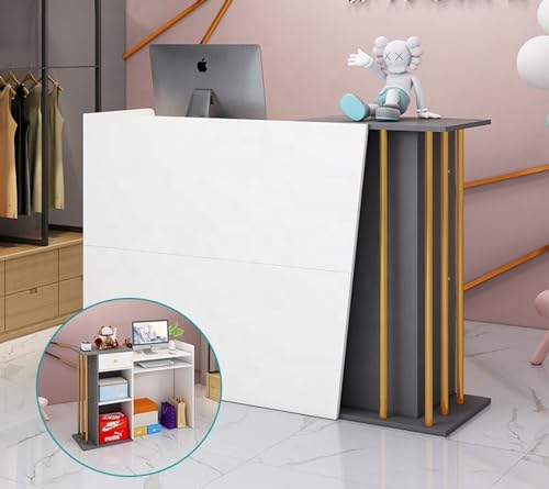 Cact Moderne Rezeptionstheke – Holz-Rezeption für kleine Geschäfte, Bar, Salon, Bekleidungsgeschäft, Einzelhandelsbereich mit abschließbarer Schublade (Marmor, 100 x 40 x 90 cm)