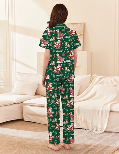Image of Ekouaer Women's 100% Cotton Pajamas Set Short Sleeve Button Down Pjs 2 Piece Soft Sleepwear with Long Pants Lounge Set