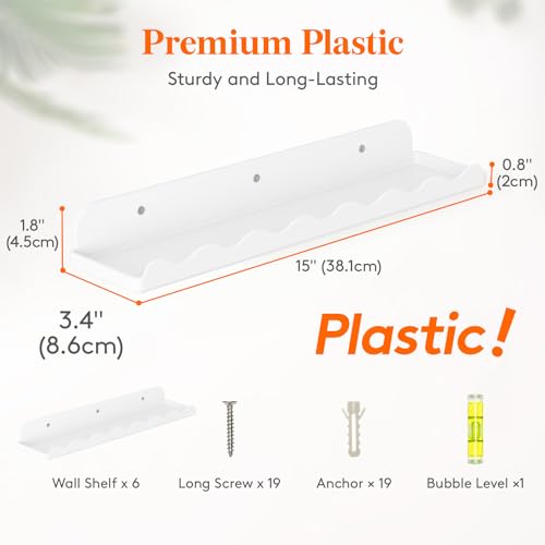 Image of Lifewit Plastic Nursery Floating Book Shelves 12 Pack, 15 inchx3.4 inch White Clouds Plastic Wall Shelf for Bedroom Kids, Hanging Bookshelf Racks for Baby Toddler Children Room Decor, White