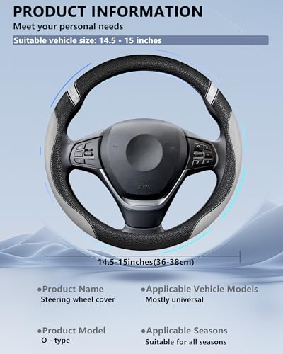 Image of Steering Wheel Cover for Men Women Leather Universal Steering Wheel Covers for Car 15inch (Gray)
