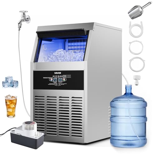VEVOR Commercial Ice Maker Machine with Pump, 150 lbs/24h with 30 lbs Storage Capacity, Built-in/Freestanding/Under Counter, Stainless Steel Ice Maker with LED Display &amp; Self-Cleaning, for Home Bar