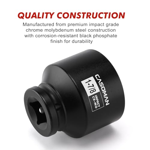 Image of CASOMAN 3 /4 inch Drive 6 Point SAE Impact Socket-1-7 /8 inch, Shallow, Heat-Treated, CR-MO, Axle Nut Socket for Easy Removal of Axle Shaft Nuts (1-7 /8 inch)