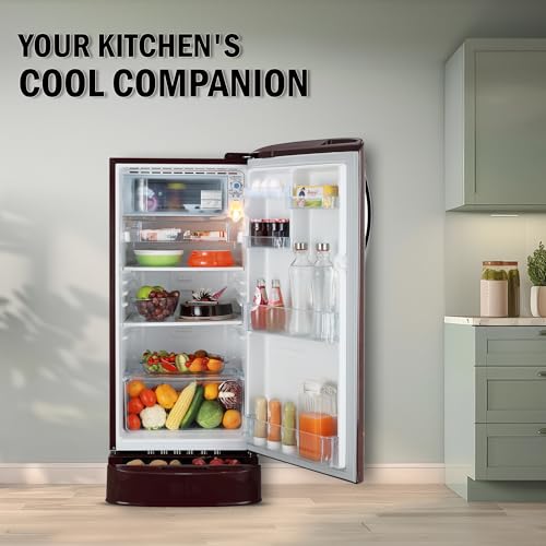 Image of LG 185 L, 5 Star, Direct-Cool, Smart Inverter Compressor, Single Door Refrigerator with Fast Ice Making (GL-D201ASFU, Scarlet Florance, Runs on Home Inverter, Moist 'N' Fresh & Base stand with drawer)