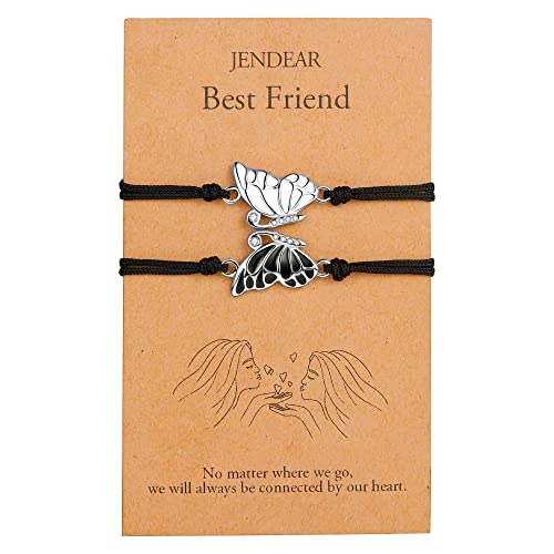 JENDEAR Bracelet Amitié Meilleure Amie Cadeau Papillon Bracelet Meilleure Amie Cordon Fait Main Bracelet Réglable