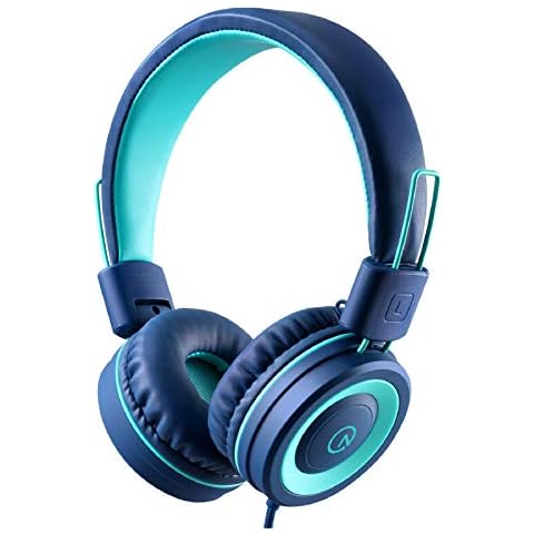 Kids Headphones - noot products K11 Foldable Stereo Tangle-Free 3.5mm Jack Wired Cord On-Ear Headset for Children/Teens/Boys/Girls/Smartphones/School/Kindle/Airplane Travel/Plane/Tablet (Navy/Teal) Cover