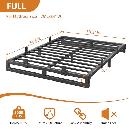 Image of 6 Inch Metal Full Size Bed Frame with Steel Support, Noise-Free | Easy Assembly, Underbed Storage, U-Shaped Groove, 6 Mattress Baffles, No Box Spring Needed, Rubber Pads, Squeak Free, Black