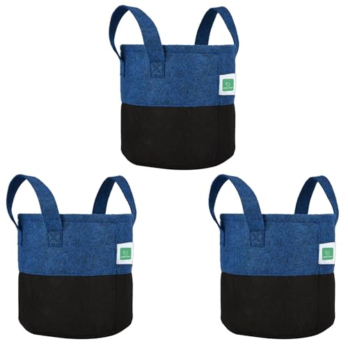GREENSHEEP Geo Fabric Grow Bags UV Treated Gardening Cotton Pots Terrace Indoor Outdoor Home Balcony Nursery Leafy Vegetable Fruits and Flower (Black & Blue Round 400 GSM Size 6x6 Pack of 3)