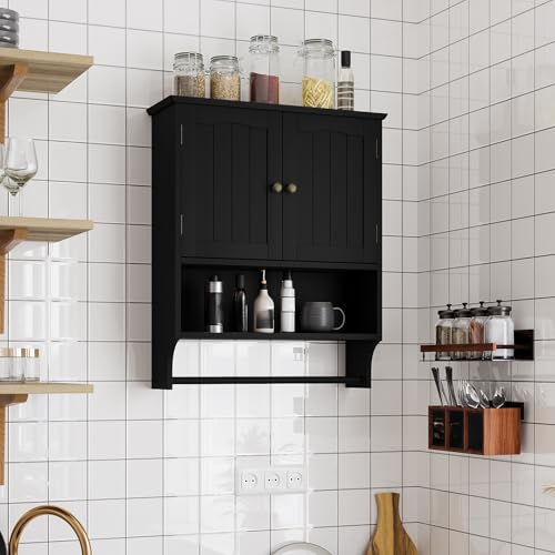 Smuxee Black Bathroom Cabinet Wall Mounted with Towels Bar, Medicine Cabinet with 2 Door Adjustable Shelves, Over Toilet Cabinet for Bathroom Laundry Room Kitchen by Smuxee - Image 9