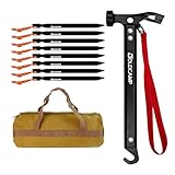 8 Pack Tent Stakes and Hammer with Canvas Storage Bag, Heavy Duty Camping Stakes for Outdoor Tent & tarp-Essential Accessories, Carbon Steel Aluminum Camping Hammer for Hiking Kit