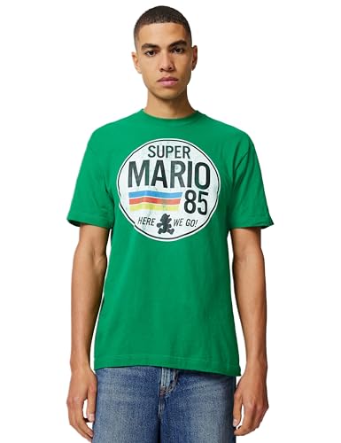 Nintendo Men's Super Mario 1985 Retro Circle T-Shirt, Kelly Green, Large
