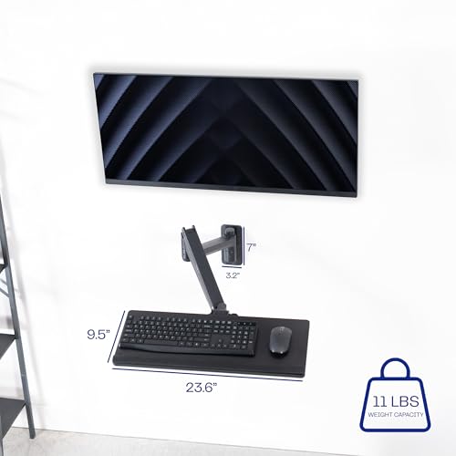 Image of VIVO Sit-Stand 24 Inch Pneumatic Spring Keyboard and Mouse Tray Wall Mount, Counterbalance Height Adjustable Typing Platform, Ergonomic Tilt, Black, MOUNT-KB35C