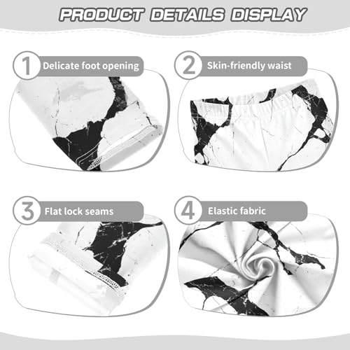 Black White Marble Girls Casual Leggings for Kids Printed Long Pant Bottoms Stretch and Soft3